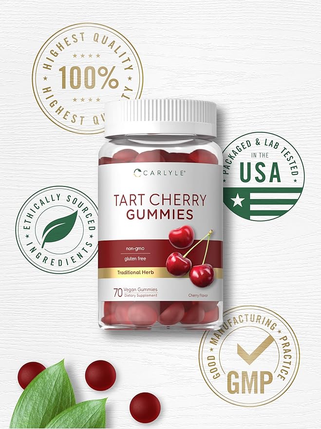 Carlyle Tart Cherry Gummies | 70 Count | Fruit Extract Supplement | Vegan, Non-GMO, and Gluten Free Formula