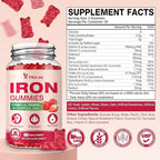 2 Pack Vegan Iron Gummies, Iron Supplement for Women & Men, with Vitamin C, A, B-Complex, Folate, Zinc, and Biotin, Strawberry Flavor, 120 Count
