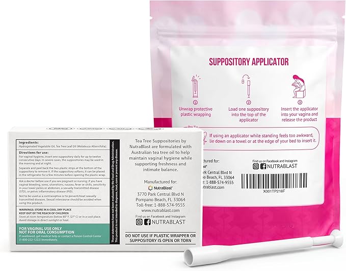 NutraBlast Tea Tree Oil Suppositories Bundle with Applicators (12 Suppositories & 15 Applicators) Supports Odor Control