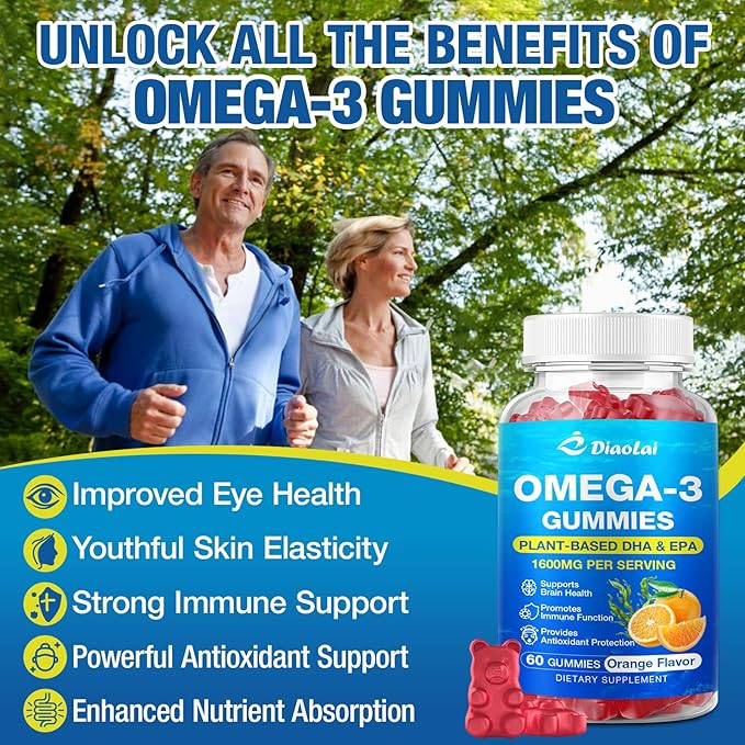 Vegan Omega-3 Gummies for Adults – Sugar-Free, Algae-Based DHA 600mg & EPA 300mg, with Vitamins A, C, E, Zinc – Omega 3 Fish Oil Alternative, 60 Count