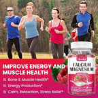 Calcium Magnesium Zinc Gummies, Calcium Magnesium 2:1 Ratio with Vitamin D3, K2, B6, B12 for Bone Strength, Muscle Function & Nerve Health, Extra Absorption Formula, Vegan, Raspberry Flavor 60 Gummies
