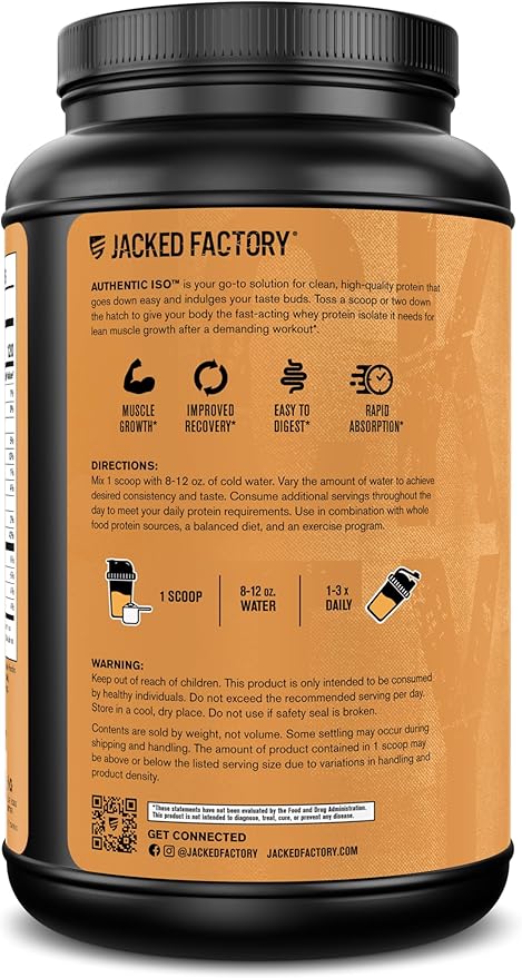 Jacked Factory Authentic ISO Whey Protein Isolate Powder - Low Carb, Non-GMO Muscle Building Protein w/No Fillers, Post Workout Recovery - 30 Servings, Chocolate Peanut Butter
