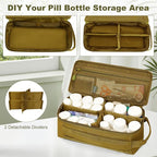 First Aid Bag Empty Pill Box Organizer,Tactical Medical Bag Case,Portable EDC Travel Medicine Pill Bottle Organizer (Brown)