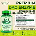 DAO Enzyme (Diamine Oxidase) - Digestive Enzymes for Women & Men - 30,000 HDU - Gut Health Supplements - Digestive Health Histamine Support - Enzymes for Digestion - 60 Capsules