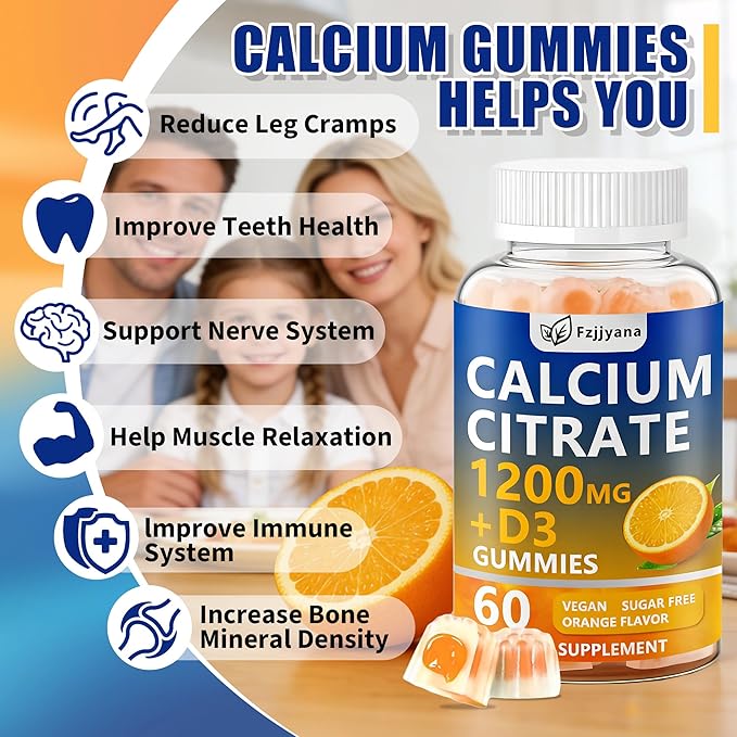 (2 Pack) Calcium Citrate with Vitamin D3 Gummies, 1200 mg Calcium Supplement for Women & Men, Supports Bone, Muscle & Teeth Health, Liquid-Filled Gummies with 5X Faster Absorption, Vegan - 120 Count