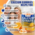 (2 Pack) Calcium Citrate with Vitamin D3 Gummies, 1200 mg Calcium Supplement for Women & Men, Supports Bone, Muscle & Teeth Health, Liquid-Filled Gummies with 5X Faster Absorption, Vegan - 120 Count