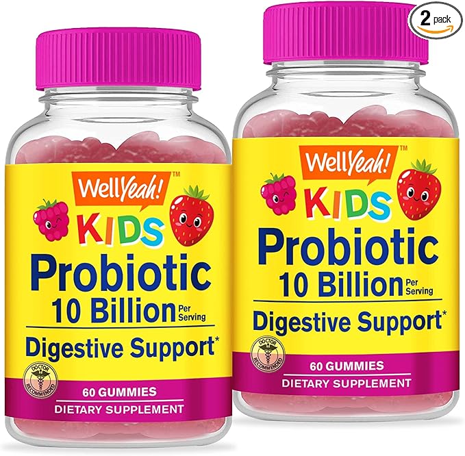 WellYeah Probiotics for Kids Gummies 2 Pack -10 Billion CFU -for Gut Health, Immune Health and Digestive Support -Berry Flavor Chewable Supplement -Vegetarian, Non GMO - 60 Gummies