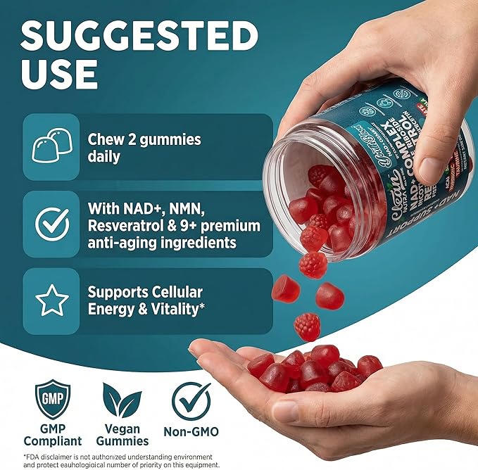 Youth Bloom NAD+ Supplement Gummies Resveratrol Fisetin Wheat Germ Berberine Taurine Turmeric Collagen Astaxanthin Nicotinamide Gotu Kola Pomegranate Vitamin C & E 60 Ct by Clean Nutra