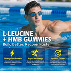 Hmb and L-Leucine Gummies, Pre Work Essential Amino Acids EAA Supplements for Men & Women, w/Branched-Chain Amino (BCAA) & 4 Hydration Electrolytes, Taurine, B12 & D3 for Fast Workout Recovery, 60Cts