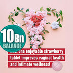 Chewable Vaginal Probiotics for Women 10 Billion CFU + Organic Prebiotics — Supports Vaginal Health, Maintains Vaginal pH Balance & Promotes Feminine Freshness, Strawberry-Flavored Tablets