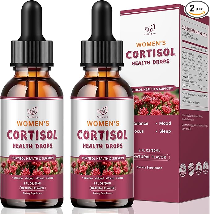 （2 Pack）Cortisol Manager Liquid Drops, Cortisol Supplements for Women, with magnesium ashwagandha, rhodiola rosea,l-theanine,Phosphatidylserine-Promote Relaxation and Support Mood- 30 Day Vegan Supply