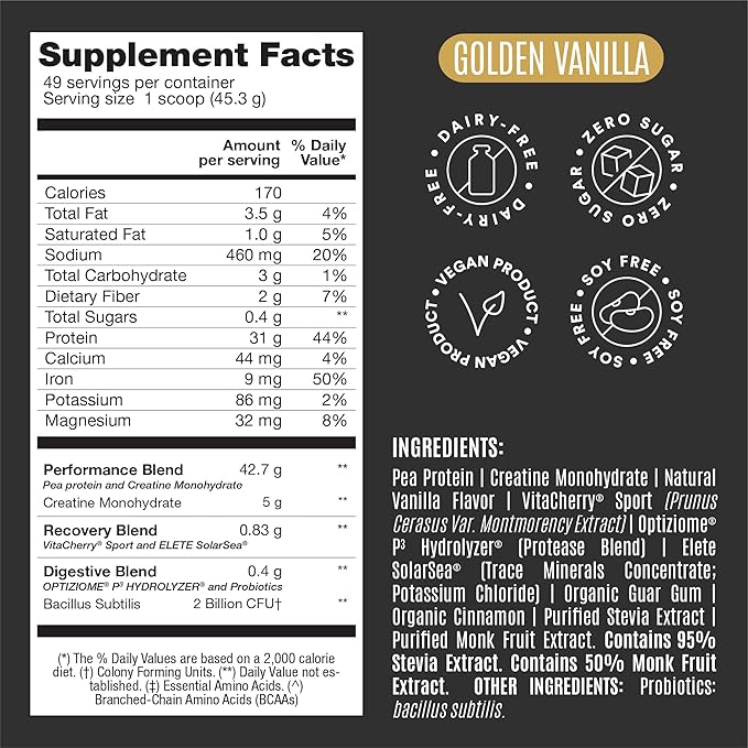 BIRDMAN Falcon Performance Vegan Protein Powder, 31g Protein, 5g Creatine, 5g BCAA, Probiotics, Electrolytes, Pre Workout, Low Carb, Sugar Free & Dairy Free, Plant Based Vanilla Protein - 49 Servings
