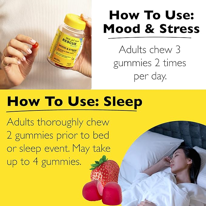 Bach Rescue Plus Sleep Gummies with 5mg Melatonin/dose [and] Bach Rescue Plus Mood & Stress Support Gummies with Key Nutrients and Botanicals - 2PK Dietary Supplements, 60Ct Each