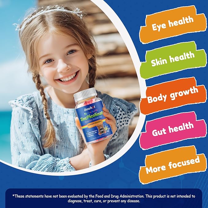 Zinc for Kids Supplements, Zinc Picolinate 30mg Gummies with Copper, High Absorption Form, with Selenium, Elderberry, for Kids Teens Growth, Skin & Immune Health, Sugar Free, 120 Gummies