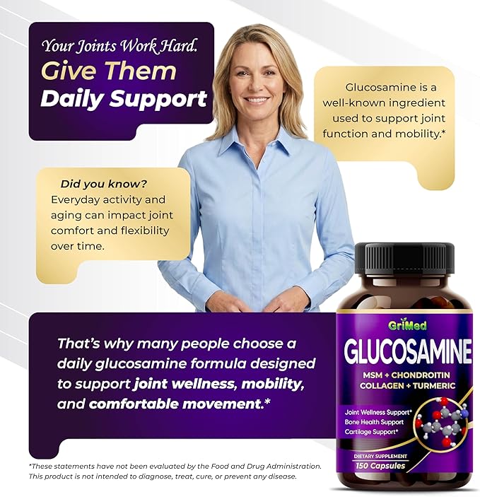 GriMed Glucosamine 12,000mg - X12 Power with MSM, Chondroitin, Collagen, Turmeric for Joint Wellness, Strong Bones, Cartilage Support