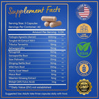 Fadogia Agrestis and Tongkat Ali Supplement - Fadogia Agrestis 600mg, 500mg Longjack Tongkat Ali for Men, Maca Root, Fenugreek, Ashwagandha, Saw Palmetto to Support Energy, Stamina, Vitality - 120Caps