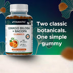 Vitamatic Ginkgo Biloba & Bacopa Gummies – Plant-Based Botanical Extract – Natural Peach Flavor – Vegan, Non-GMO, Gluten-Free – Herbal Supplement – 60 Count - 2 Pack (120 Count)