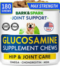 BARK&SPARK Glucosamine Chondroitin Dog Hip & Joint Supplement - Joint Pain Relief - Hip & Joint Chews - Joint Support Large Small Breed - Senior Doggie Vitamin Pill Joint Health (180 Treats - Bacon)