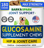 BARK&SPARK Glucosamine Chondroitin Dog Hip & Joint Supplement - Joint Pain Relief - Hip & Joint Chews - Joint Support Large Small Breed - Senior Doggie Vitamin Pill Joint Health (180 Treats - Bacon)