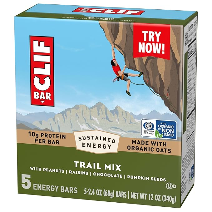 CLIF BAR - Energy Protein Bars - Trail Mix - Made with Organic Oats - Energy Bars - Non-GMO - (10 Pack)