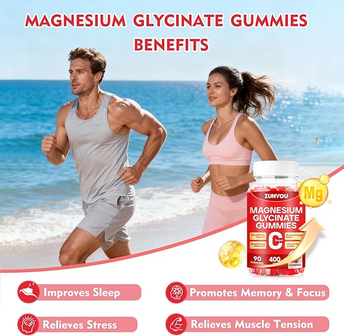Magnesium Glycinate Gummies 400mg, Sugar Free Magnesium Gummies for Sleep, Muscle Support and Relaxation, Calm Magnesium Supplements for Women and Men, 90 Count