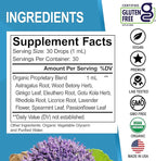 Adrenal Support Supplements Liquid Drops - Organic Adrenal and Focus Supplement, Cortisol Manager Adaptogen Adults, Ginkgo Biloba for Kids Calm - Natural Brain and Memory Fatigue Stress Attention 1oz