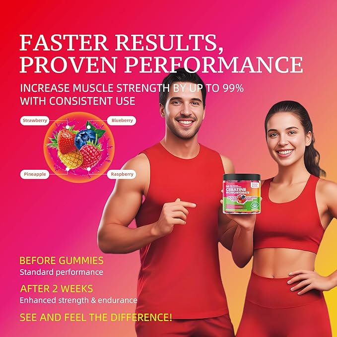 Creatine Monohydrate Gummies 5000mg for Men & Women, Chewables Creatine Monohydrate for Muscle Strength, Muscle Builder, Energy Boost, Pre-Workout Supplement(120 Count)