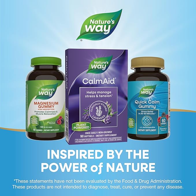 Nature's Way CalmAid, Helps Manage Stress and Tension*, Clinically Studied Lavender, Non-Drowsy, 90 Softgels