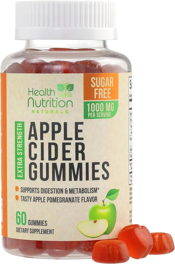 Apple Cider Vinegar Gummies - Sugar Free - Apple Cider Vinegar Powder 1000mg Per Serving - Max Strength ACV Gummy Vitamins - B12 & The Mother - Metabolism & Energy Support - Keto & Vegan - 60 Gummies