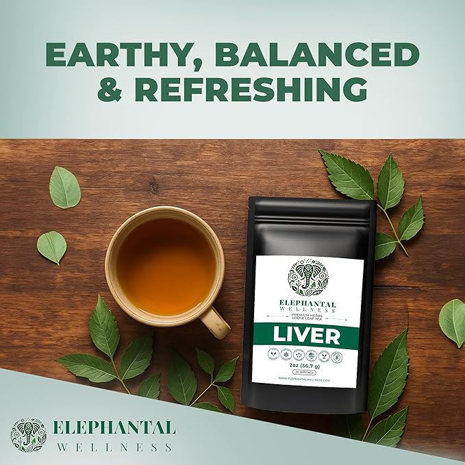 Elephantal Wellness Liver Herbal Tea – Supports Liver Detox, Repair & Resilience | Milk Thistle, Artichoke Leaf, Dandelion Root & Burdock | Caffeine-Free Loose Leaf Herbal Tea – 2oz, 20 Servings