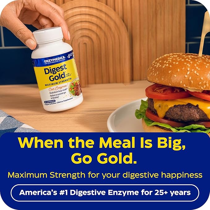 Enzymedica Digest Gold + ATPro, Maximum Strength Enzyme Formula, Fast-Acting, Helps Digest Large Meals, Prevents Bloating and Gas, 21 Capsules