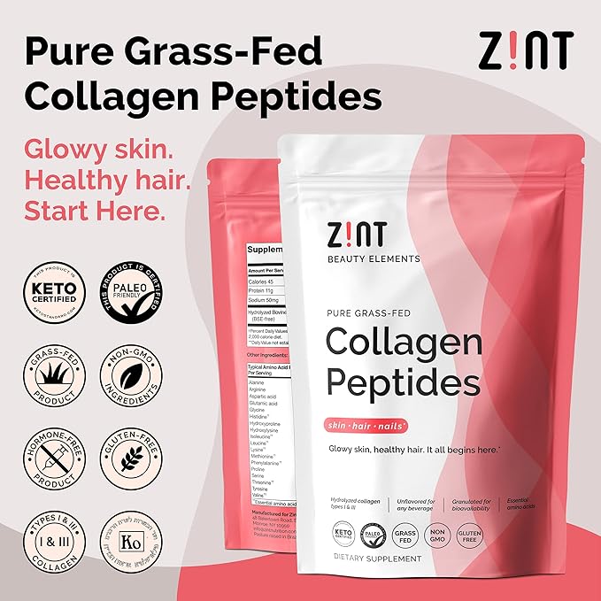 Zint Collagen Peptides Powder: Paleo & Keto Certified - Granulated Collagen Hydrolysate Types I & III for Enhanced Absorption - Enzymatically Hydrolyzed Protein for Women & Men, 16 oz