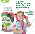 Viteey Kids Magnesium Citrate Gummies - Supports Sleep Aid, Calm Gummies, Muscle Relaxer, Optimal Relaxation - Vegetarian, Gelatin Free, Gluten Free, GMO Free - Tasty Chewable Raspberry Flavored Gummy