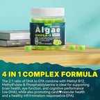 Vegan Omega-3 Gummies for Adults, Fish Oil Alternative from Algae Oil, Plant Based DHA 460mg & EPA 230mg Plus MethylFolate, Vitamin B12, Phosphatidylserine, No Fishy Taste, Vegan, Sugar Free, 60 Cts