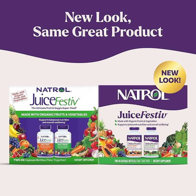 Natrol JuiceFestiv, Vitamins and Supplements for Nutrition & Well-Being, Antioxidants for Cellular Health, 60 Capsules (2-Count), Up to a 30 Day Supply