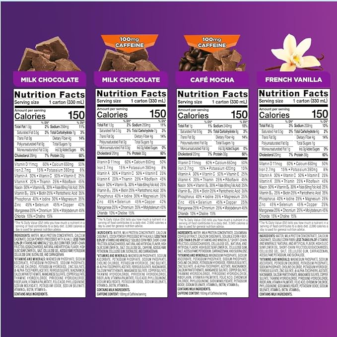 Ensure Max Protein Nutrition Shakes, Variety Pack, With 30g of Protein, 1g of Sugar, Nutrients to Support Immune System Health, High Protein Shake, 11 fl oz, Pack of 8, Liquid