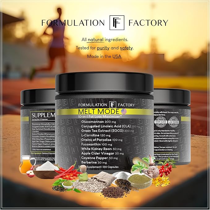 Formulation Factory Metabolism Booster - Melt Mode Natural Thermogenic Support with Glucomannan, L-Carnitine & Green Tea Extract - Advanced Satiety & Energy - 120 Capsules, 2 Month Supply