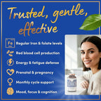 Iron and Folic Acid Supplements for Women - 35mg Gentle Iron Vitamin, Folic Acid 400mcg - Anemia, Period, Pregnancy Support Supplement, Ferrous Sulfate Pills - 120 Vegan Non-Constipating Tablets