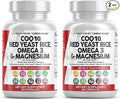 Clean Nutraceuticals COQ10 200mg Red Yeast Rice Omega 3 Magnesium Complex 500mg Niacin Zinc Vitamin K2 D3 - Heart Support Vitamins for Women & Men w/Vitamin B3, Coenzyme Q10-60 Ct (Pack of 2)