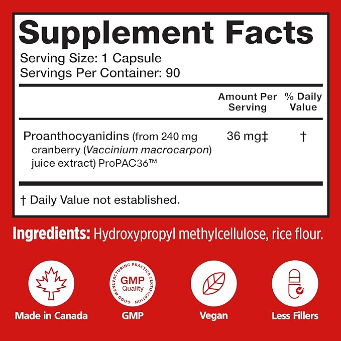 Utiva Cranberry PACs – Clinically Studied Ingredients 36mg PACs for UTI Avoidance - Supplement for Urinary Tract Health for Women and Men – Cranberry Extract Pills for Bladder Health, 90 Vegi Capsules