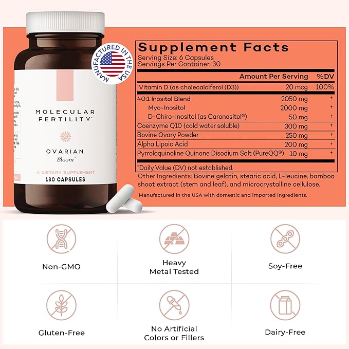 Ovarian Bloom - Doctor Formulated Fertility Supplement for Women - Hormone Balance, Egg Cell Health, Reproductive Wellness - 40:1 Myo-Inositol & D-Chiro Inositol - 30 Day Supply