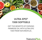 NaturesPlus Ultra EPO 1500 - Evening Primrose Oil - Premenstrual and Menopausal Antioxidant Support - Promotes Clear Skin - Gluten Free - 60 Softgels, 60 Servings