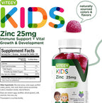 Viteey Zinc for Kids Gummies, 25mg - Immune Support for Kids & Teens - Powerful Natural Antioxidant, Kids Zinc Vitamin Supplement - Vegan, Gelatin Free, Gluten Free - Tasty Chewable Berry Flavor Gummy
