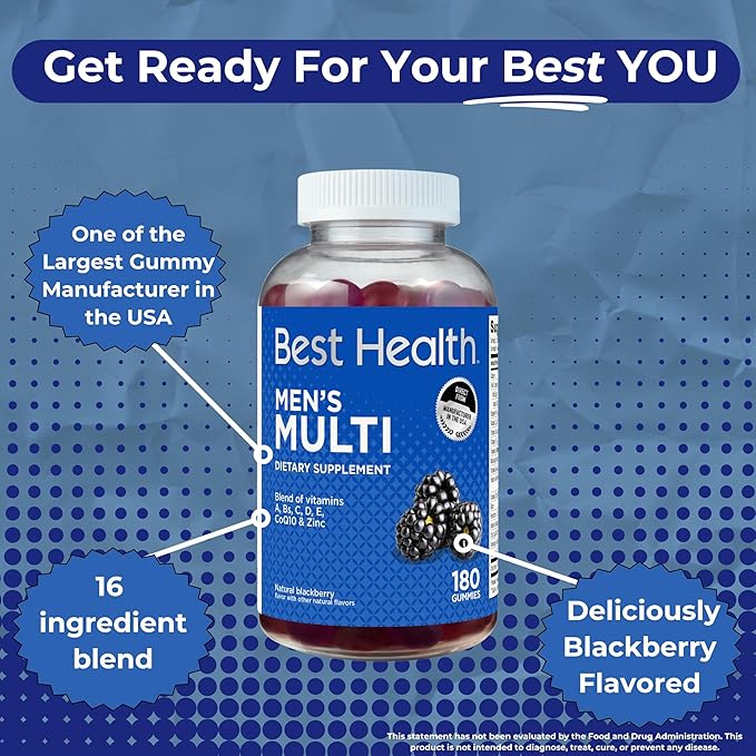 Men’s Multivitamin Gummies, Men’s Multivitamin Gummies with CoQ10, Vitamins A, C, Zinc & More, Natural BlackBerry Flavor with Other Natural Flavors (180ct)