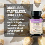 NatureWise Odorless Garlic Supplement 4000mg - Ultra Potent 100:1 Extract - Healthy Cholesterol Formula, Heart Health Support - Non-GMO, Gluten Free, with Halal Gelatin - 180 Count[90-Day Supply]