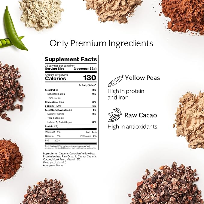 ProMix Nutrition Plant-Based Vegan Protein Powder, Raw Chocolate - Pea Protein & Vitamin B-12 - ­Post Workout Fitness & Nutrition Shakes, Smoothies, Baking & Cooking Recipes - 2.5 Pound (Pack of 2)