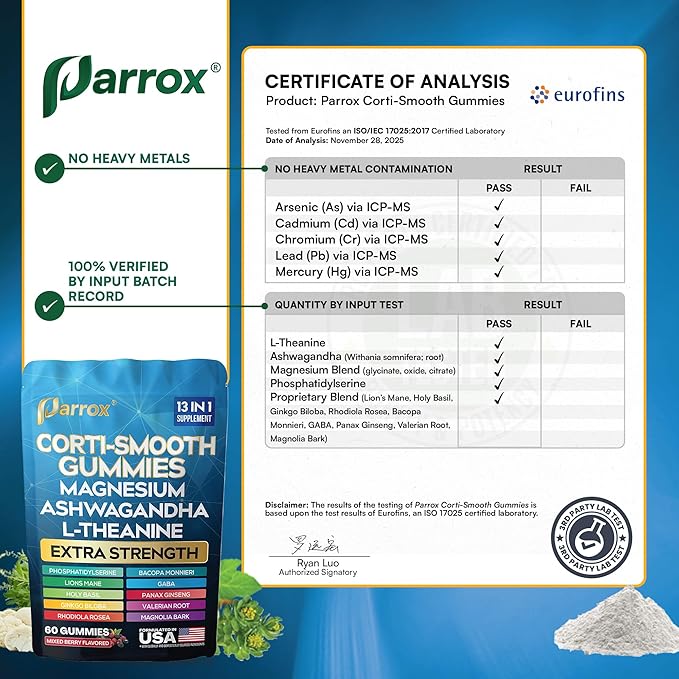 Corti-Smooth Cortisol Support Gummies with Magnesium, L-Theanine, Ashwagandha, Phosphatidylserine, Bacopa Monnieri, Lions Mane, Ginkgo Biloba, Valerian Root (Mixed Berry Flavor - 3 Pack)