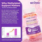 Myo-Inositol & D-Chiro Inositol Gummies + MTHF Folate, Methyl B12, Vitamin B6 & D3, Inositol Supplement for Women for Ovarian, Hormone Balance, PMS, Sleep, Mood & Energy, 40:1 Ratio, Sugar Free, 60Cts