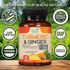 Turmeric Curcumin Supplement - 2000mg Organic Turmeric & 400mg Organic Ginger per Serving - 95% Curcuminoids & BioPerine Black Pepper for Best Absorption & Joint Support, Bottled in USA - 60 Capsules