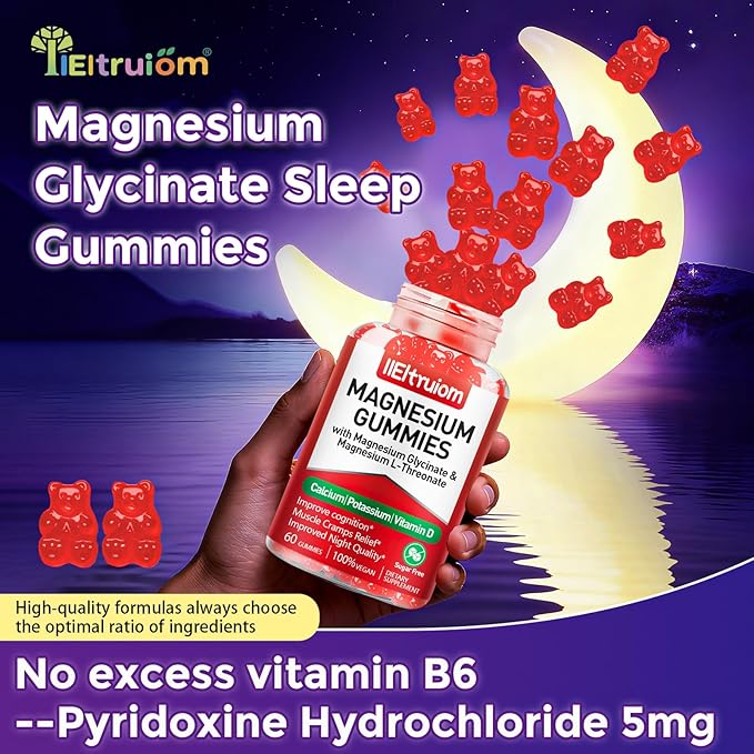 Liposomal Magnesium Complex 190mg for Kids Per Serving, Magnesium Glycinate with L-Threonate, Vitamin D3, CoQ10, L-Threonate Gummies for Rest Support, Sugar/Gluten Free, 120 Count